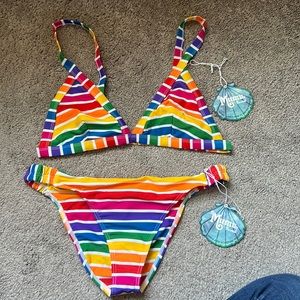 Bnwt smym bikini l/xl rainbow fun dip